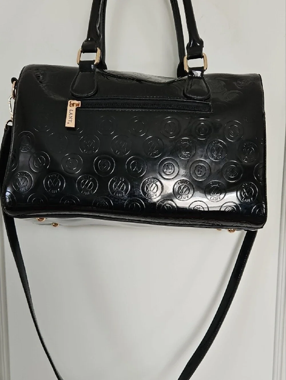 LANY Black Patent Large Satchel Handbag and Matching Wallet/ Wristlet